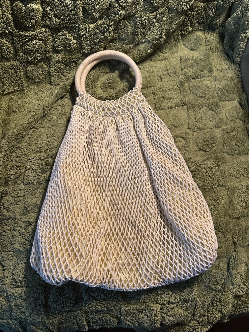 Paper Source Beige Woven Circle-Handle Mesh Tote